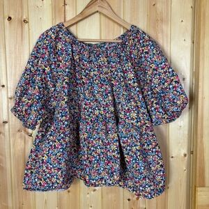 old navy micro Floral-Print Puff-Sleeve Babydoll Top 2X Spring Cottagecore color